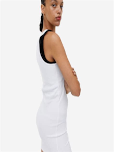 White Embroidered Ribbed Jersey Dress 